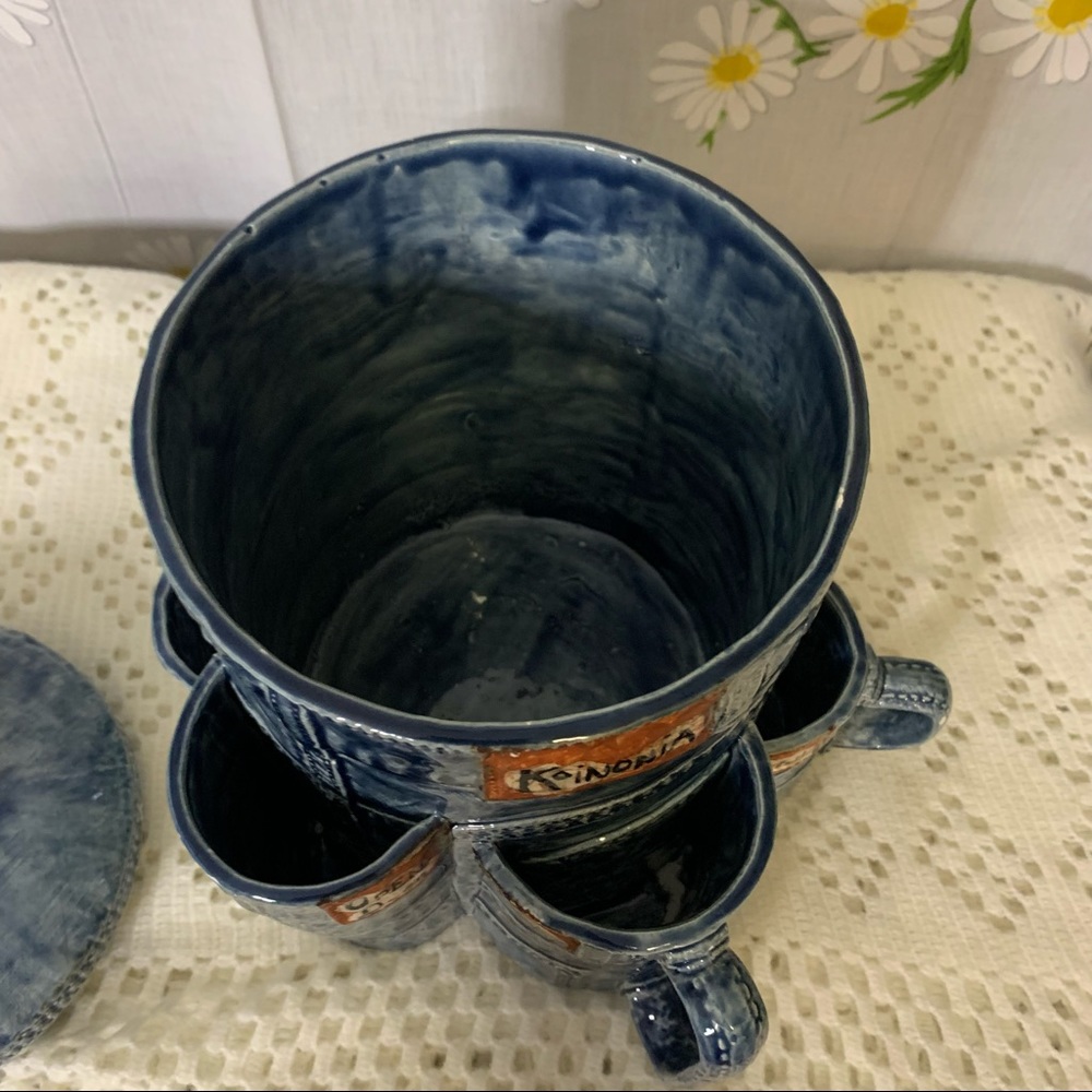 Vintage 70s denim look lidded ceramic canister - Picture 10 of 13
